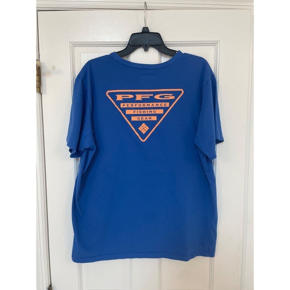 PFG Columbia T Shirt Mens XL Navy 100% Cotton Fish Flag Back Graphic Pullover - Picture 2 of 3